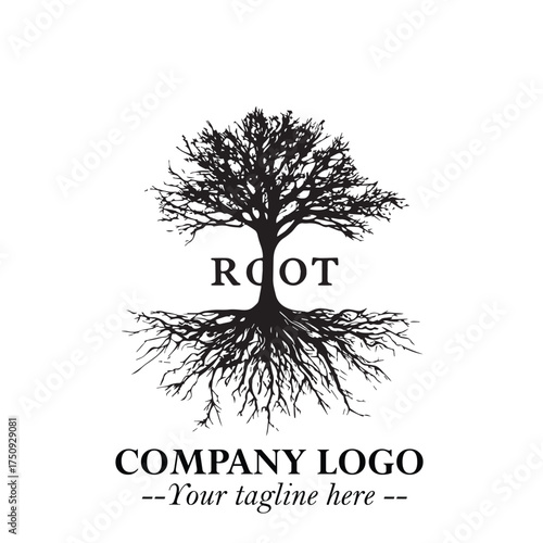 Root of the Tree Logo Symbol in Black and White Minimalist Vector Illustration Design