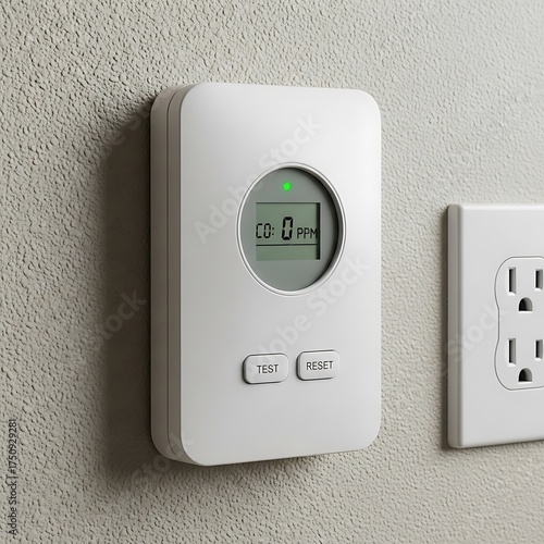 Carbon Monoxide Detector on Wall - Safety and Prevention.