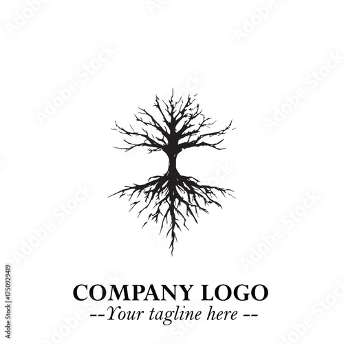 Root of the Tree Logo Symbol in Black and White Minimalist Vector Illustration Design