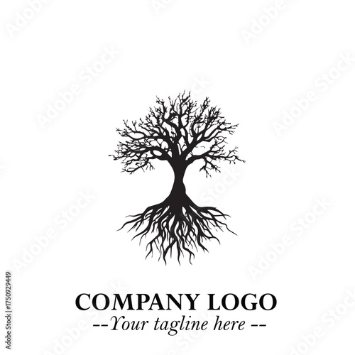 Root of the Tree Logo Symbol in Black and White Minimalist Vector Illustration Design