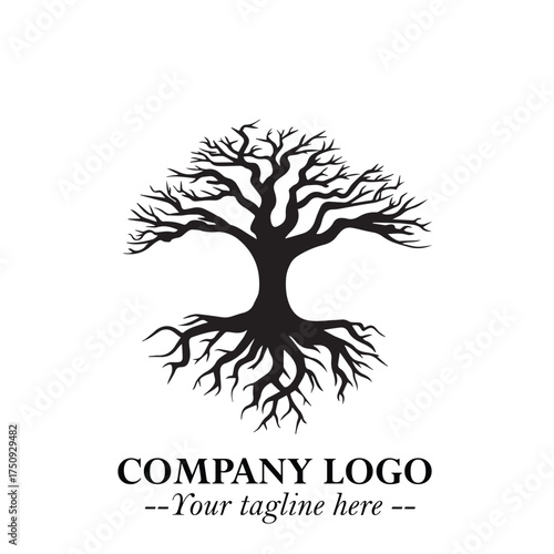 Root of the Tree Logo Symbol in Black and White Minimalist Vector Illustration Design