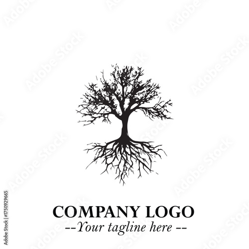 Root of the Tree Logo Symbol in Black and White Minimalist Vector Illustration Design