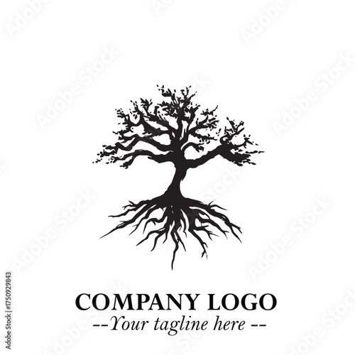 Root of the Tree Logo Symbol in Black and White Minimalist Vector Illustration Design