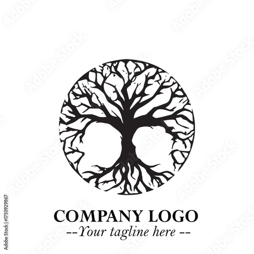 Root of the Tree Logo Symbol in Black and White Minimalist Vector Illustration Design