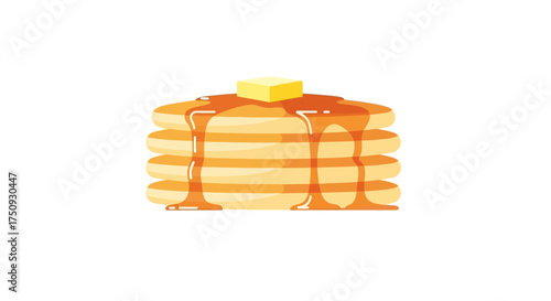 Enjoy a delicious stack of fluffy pancakes dripping with sweet syrup, topped with melting butter - a perfect breakfast treat for a happy morning