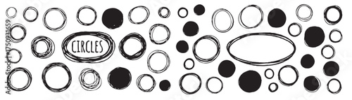 Collection of handdrawn circles and ovals isolated on white background