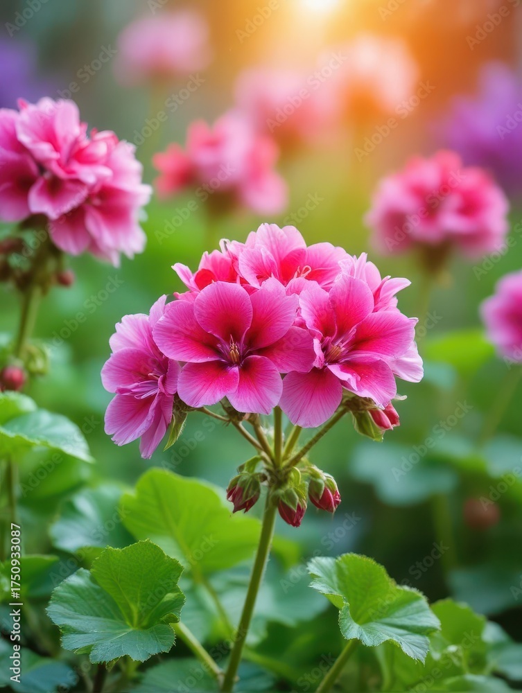 Fototapeta premium Geranium flowers in summer garden