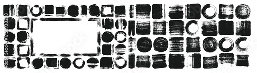 Set of geometric shapes and patterns isolated on white background