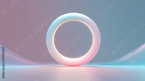 Abstract glowing oval ring with soft pastel gradient background