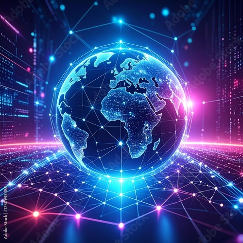 Digital representation of Earth with glowing network connections during a futuristic technology presentation