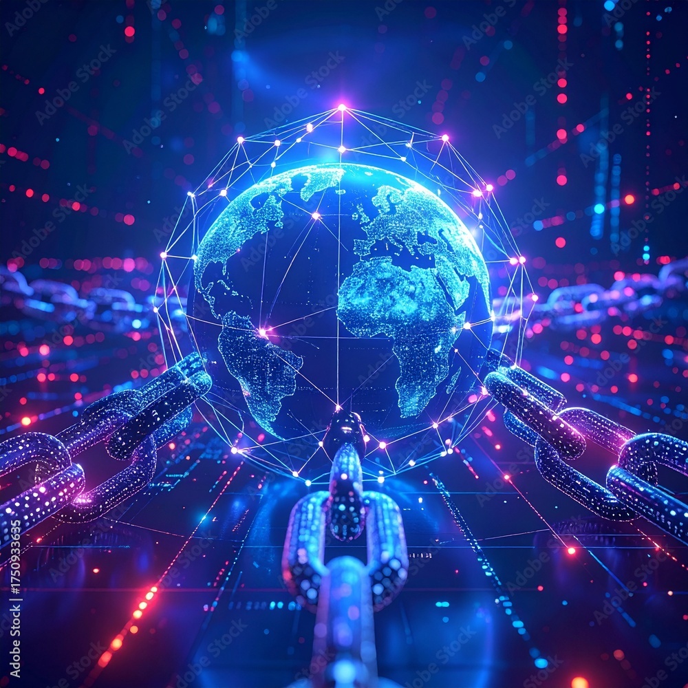 Fototapeta premium Digital representation of Earth with glowing network connections during a futuristic technology presentation