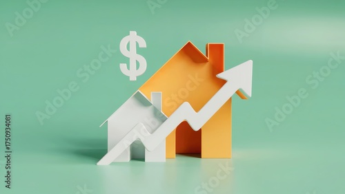 Rising home values and property appreciation shown with dollar sign and arrow trending upward
