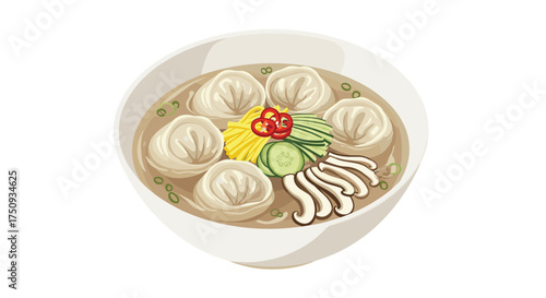 A hearty bowl of Korean dumpling soup filled with delicious ingredients.