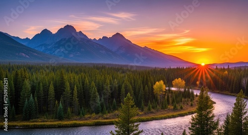 Grand teton national park sunset landscape mountains river forest scenic nature travel destination outdoor view