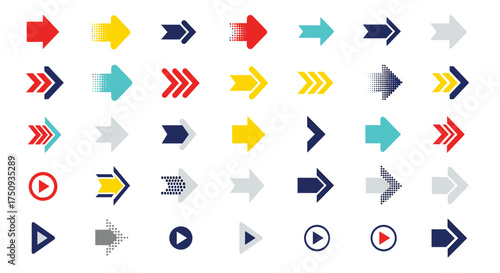 Diverse Arrow Icons Set: Colorful Directional Symbols for Navigation, Web Design, UI, and User Experience Design Elements, Directional Cues, and Graphic Design Applications.