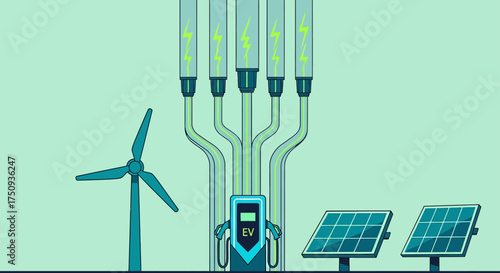 ev charging station powered by wind and solar energy renewable energy sources powering an electric vehicle station clean energy sustainable transport eco-friendly