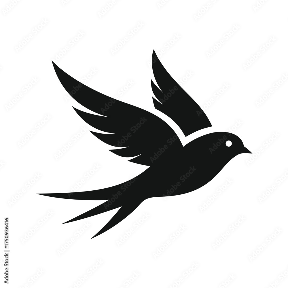Fototapeta premium Black Silhouette of a Flying Swallow Bird vector illustration