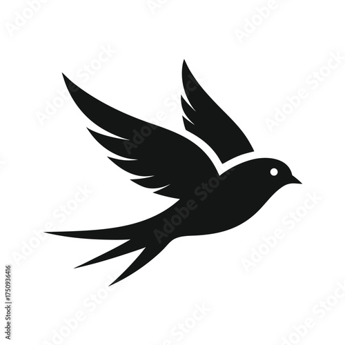 Black Silhouette of a Flying Swallow Bird vector illustration