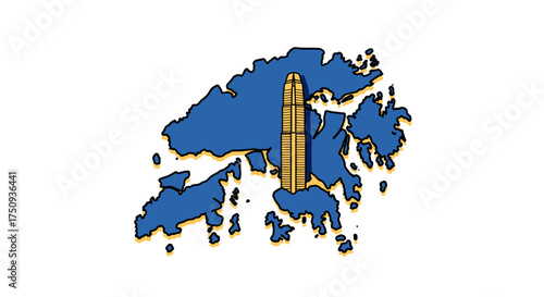 hong kong skyline illustration showcasing iconic skyscraper set against the map of hong kong conveying urban vibrancy and tourism appeal