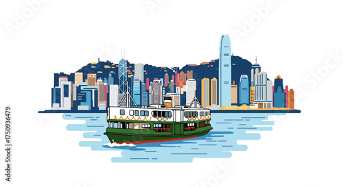 hong kong skyline with star ferry crossing victoria harbour reflecting the citys vibrant culture and iconic landmarks for travel advertisements