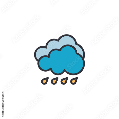 A cloud with raindrops representing rainy weather, precipitation, and water cycle illustration for meteorology concepts.