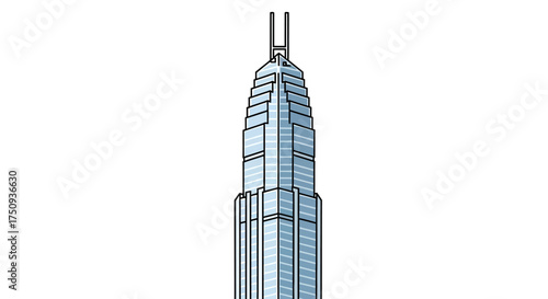 modern skyscraper design towering structure with reflective glass facade against a clear sky representing urban architecture and modern city development.