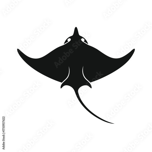 Black Silhouette of a Swimming Stingray fish marine