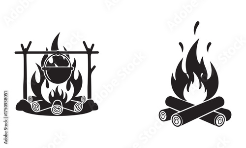 Vector art of two campfire icons for decoration and camping use