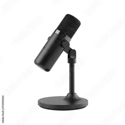 Modern Black Microphone with Table Stand Isolated on White or Transparent Background