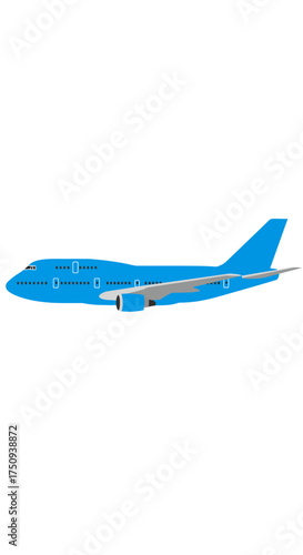 Blue Passenger Airplane Illustration with Wing and Tail.