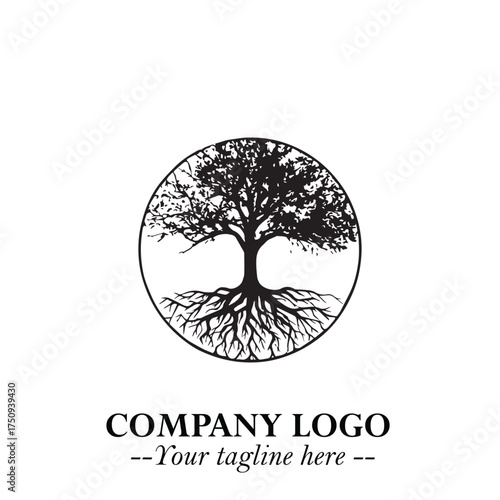 Root of the Tree Logo Symbol in Black and White Minimalist Vector Illustration Design