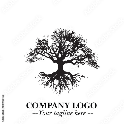 Root of the Tree Logo Symbol in Black and White Minimalist Vector Illustration Design