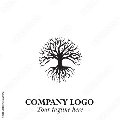 Root of the Tree Logo Symbol in Black and White Minimalist Vector Illustration Design