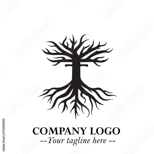 Root of the Tree Logo Symbol in Black and White Minimalist Vector Illustration Design
