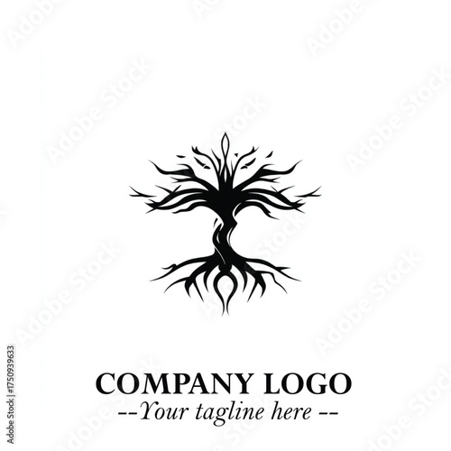 Root of the Tree Logo Symbol in Black and White Minimalist Vector Illustration Design