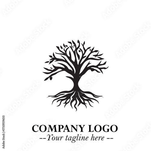 Root of the Tree Logo Symbol in Black and White Minimalist Vector Illustration Design