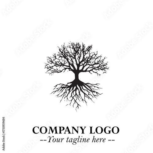 Root of the Tree Logo Symbol in Black and White Minimalist Vector Illustration Design