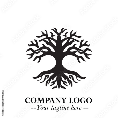 Root of the Tree Logo Symbol in Black and White Minimalist Vector Illustration Design