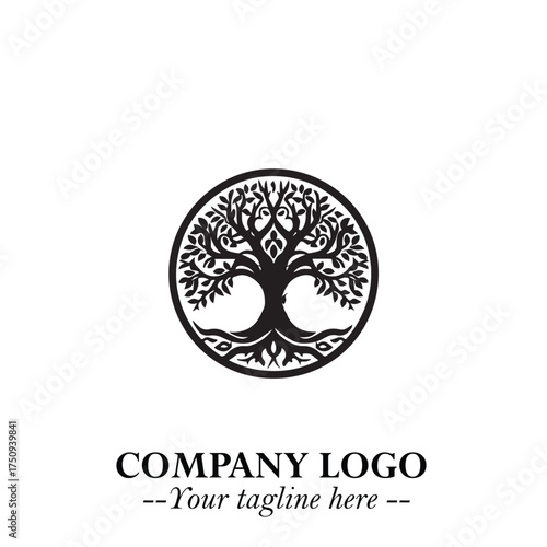 Root of the Tree Logo Symbol in Black and White Minimalist Vector Illustration Design