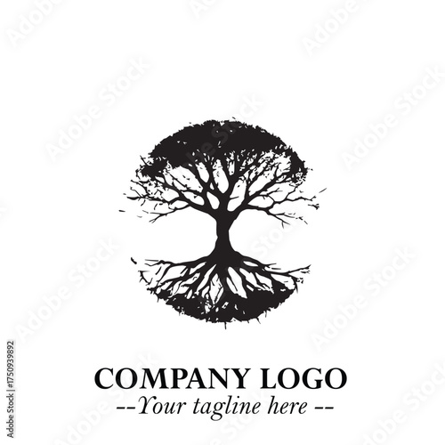 Root of the Tree Logo Symbol in Black and White Minimalist Vector Illustration Design