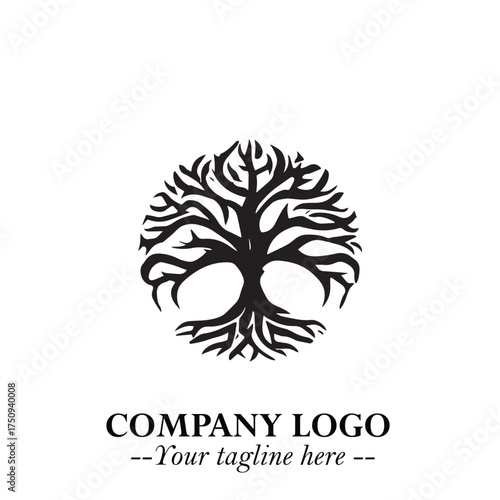 Root of the Tree Logo Symbol in Black and White Minimalist Vector Illustration Design