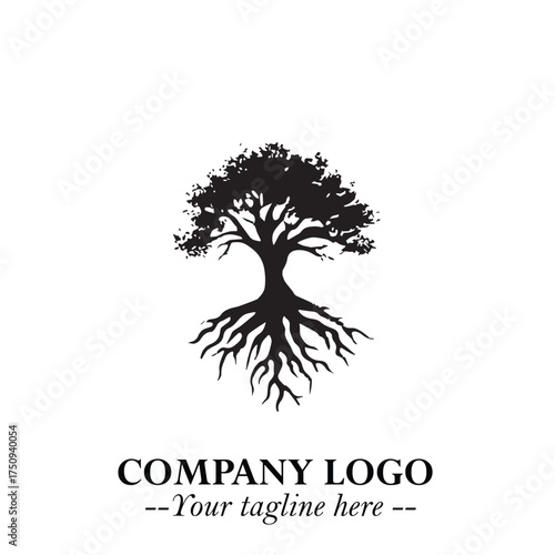 Root of the Tree Logo Symbol in Black and White Minimalist Vector Illustration Design