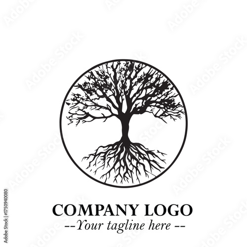 Root of the Tree Logo Symbol in Black and White Minimalist Vector Illustration Design
