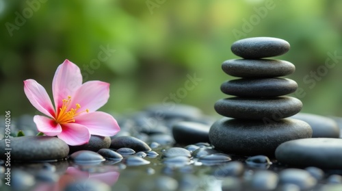 zen stones and flower 
