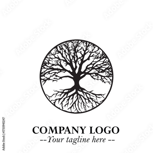 Root of the Tree Logo Symbol in Black and White Minimalist Vector Illustration Design