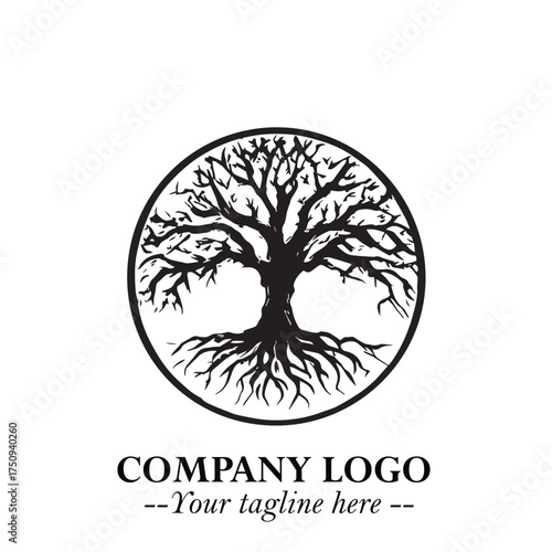 Root of the Tree Logo Symbol in Black and White Minimalist Vector Illustration Design