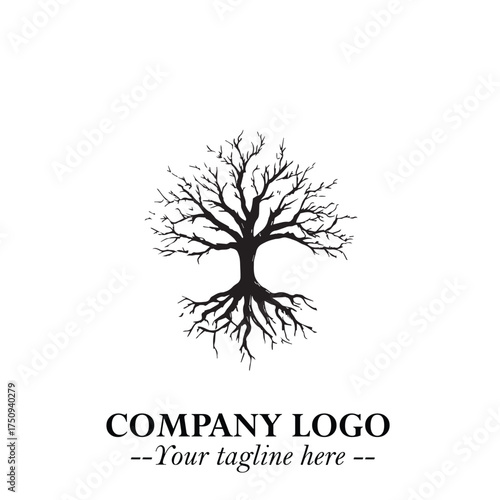 Root of the Tree Logo Symbol in Black and White Minimalist Vector Illustration Design