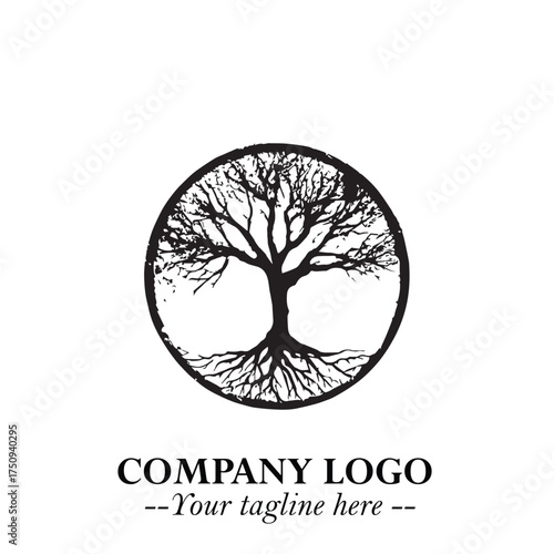 Root of the Tree Logo Symbol in Black and White Minimalist Vector Illustration Design