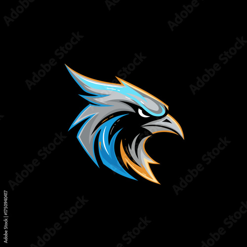 Modern Head Eagle Logo Vector - Aggressive Mascot Design In Blue And Orange
