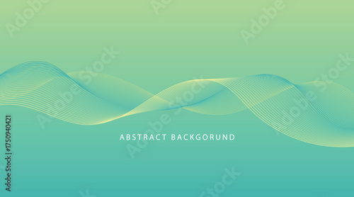 Turquoise and Yellow Abstract Background with Wavy Lines and Gradient